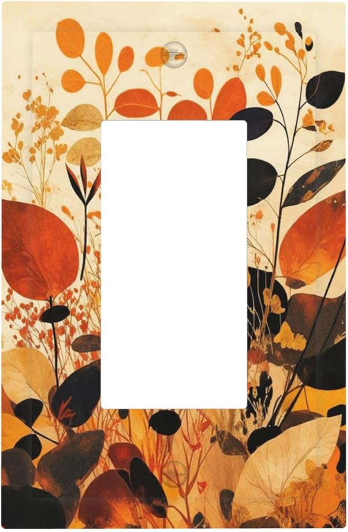 Decorative Outlet Covers Boho Warm Colorful Plant Leaves 1 Gang Single Rocker Light Switch Cover Plate Wall Plates GFCI Faceplate for Bedroom living Room Decor