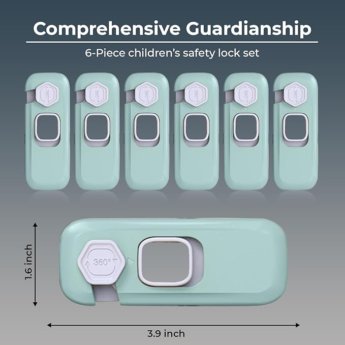 6-Pack Child Proof Refrigerator Lock, Cabinet Locks Baby Proofing, Fridge Lock for Kids with Self Adhesive Latches, Child Safety Locks for Doors, Drawers, Oven, Dishwasher, RV Refrigerator (Green)