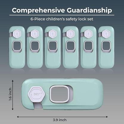 6-Pack Child Proof Refrigerator Lock, Cabinet Locks Baby Proofing, Fridge Lock for Kids with Self Adhesive Latches, Child Safety Locks for Doors, Drawers, Oven, Dishwasher, RV Refrigerator (Green)