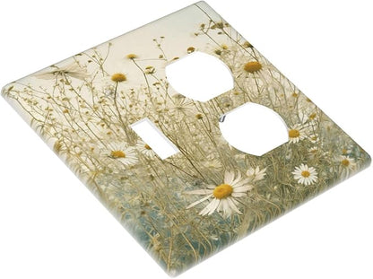 White Wildflowers Daisy Vintage Floral Wallplates 1 Toggle 1 Duplex Switch Plate Electrical GFCI Faceplate Decorative Light Switch Covers for Bed Room Living Room Decor