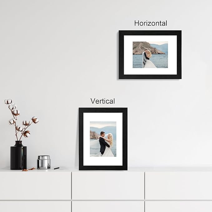 iRahmen 9x12 Picture Frame Set of 4 with Tempered Glass, Black Frames Display 6x8 Picture with Mat or 9 x 12 Without Mat, Wood Photo Frames for Tabletop Display and Wall Mounting