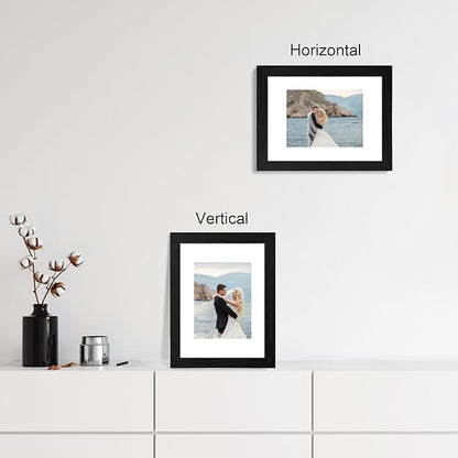 iRahmen 9x12 Picture Frame Set of 4 with Tempered Glass, Black Frames Display 6x8 Picture with Mat or 9 x 12 Without Mat, Wood Photo Frames for Tabletop Display and Wall Mounting