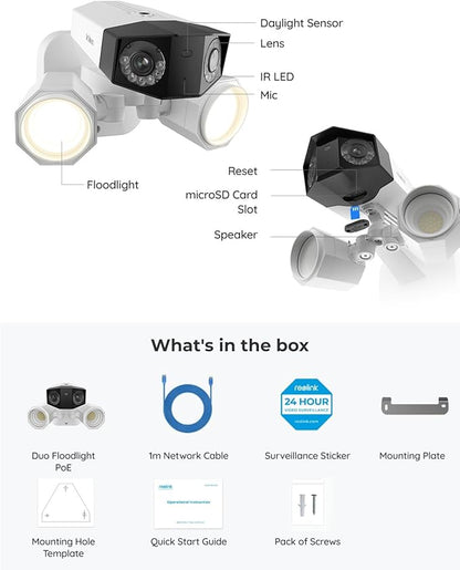 REOLINK Duo Floodlight PoE, 4K Dual-Lens Security Camera, Outdoor PoE IP Camera with 180° Ultra-Wide Angle, 1800 Lumen Floodlight, Human/Vehicle/Pet Detection, Two Way Talk, Waterproof