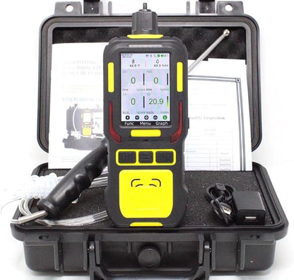 4 Gas Data Logger Monitor | Built-in Pump Multi Gas Meter | O2, CO, H2S, LEL | Color Display & Graphing | USA NIST Calibration | Computer Data Logging |