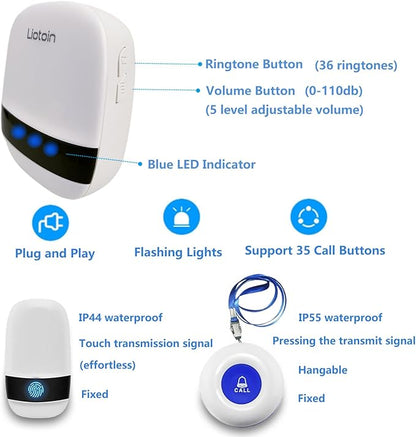 Caregiver Pager Wireless Call Button Alert Button Call Bell Emergency Button for Home/Elderly/Patients Panic Button Nurse Alert Call System 3Call Button 3Receivers (600+ft Operating Range)