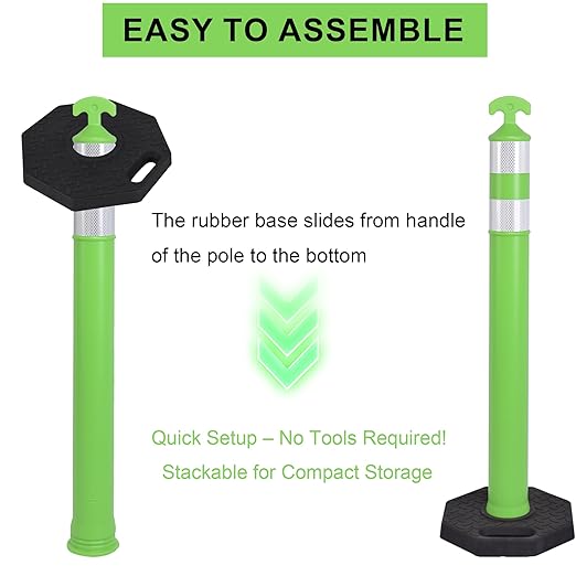 OrangeStar 9-Pack 42" Traffic Delineator Post Cones with Heavy Duty Rubber Base, Green Safety Cones for Road, Parking Lot, Warehouse, Construction Zone Safety