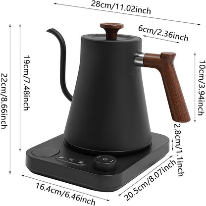 0.9L Gooseneck Electric Kettle 1200W, ±1°F Precise Temp Control & 24H Keep Warm | Pour-Over Coffee & Tea Kettle with LCD Timer, 110V for Home Office (Black)