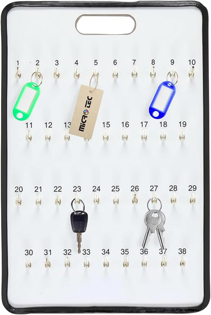Masonite Key Holder Wall Mount with 38 Spring-Lock Hooks 16" × 23-1/2" – Wall Mounted Key Organizer Board with Metal Trim and Handle – Dealership, Office, Garage Key Rack Cabinet - Pack of 1