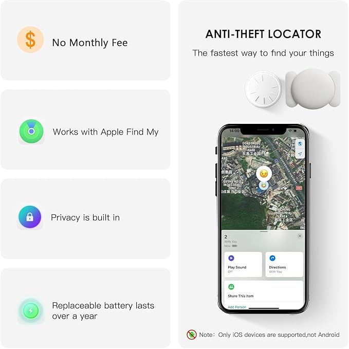 Vehicle GPS Tracker,No Subscription Car Tracker Works with Apple Find My App(iOS Only),Real-Time Monitoring Hidden Tracking Device for Car,Van,Motorbike,Caravan,Motorcycle (White,1PCS)