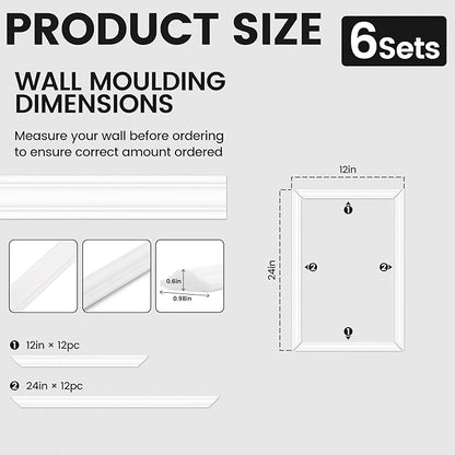 Peel and Stick Wainscoting Panels Kit, 6 Sets 12''x24'' Premade Wall Molding Peel and Stick Panels for Interior Wall Trim, Easy DIY Wainscoting Panels Peel and Stick Decor