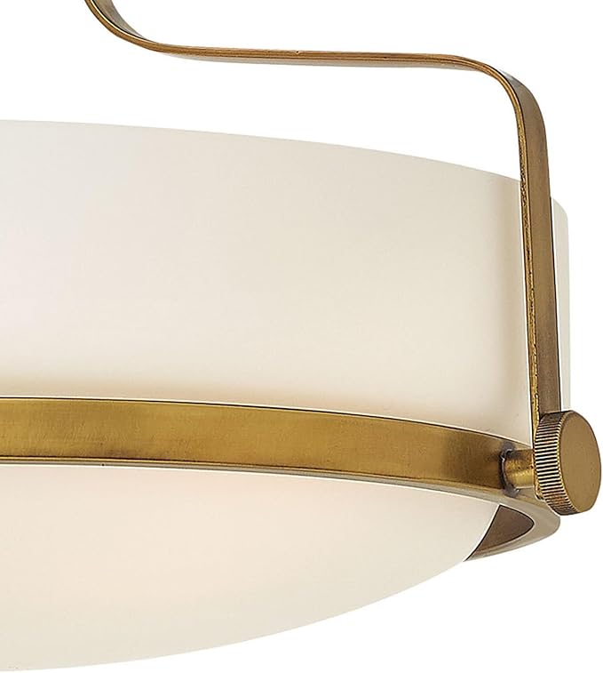 Hinkley Harper 3641HB Medium Semi-Flush Mount Ceiling Light for Kitchen, Bedroom, Bathroom, and Hallway, Sleek, Retro Style Heritage Brass and Etched Opal Glass
