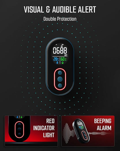 DS-399 Portable Carbon Monoxide Detectors, 168H Standby, Rechargeable 3-in-1 CO Detector with Audible & Visual Alerts for Travel & Camping, CO Meter for Home, Car & Tent - Dark Blue