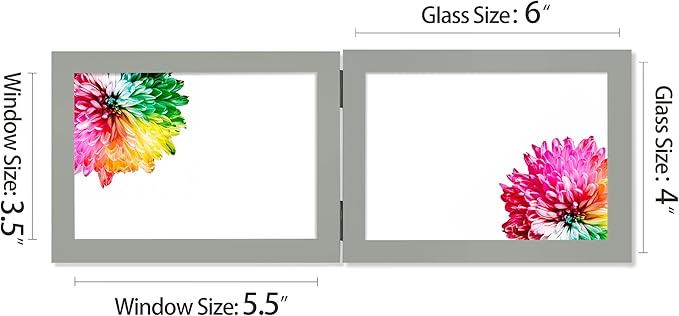 Double 4x6 Horizontal Combo, Grey Wood Picture Frame, 3.5x5.5 Opening Foldable Landscape View Photo Frame on Table-top or Wall