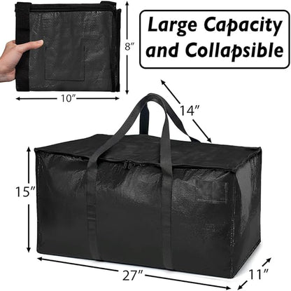 ClearSpace Heavy Duty Moving Bags or Storage Bags – Black Storage Bins with Lids, Large Moving Boxes with Backpack Straps & Zippers,– Packing Box & Moving Supplies for College Dorm, 4 Pack