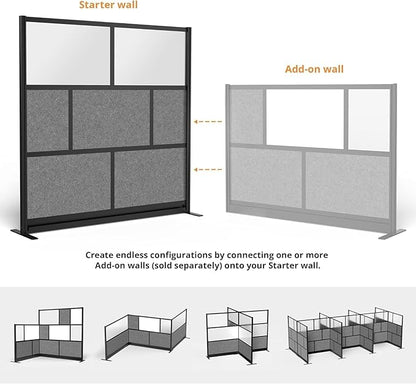 Stand Up Desk Store Expanse Modular Wall | 70'' x 70'' Wall | Expandable Partition Room Divider with Rearrangeable Frosted Acrylic & Sound Absorbent Panels (Black Frame)