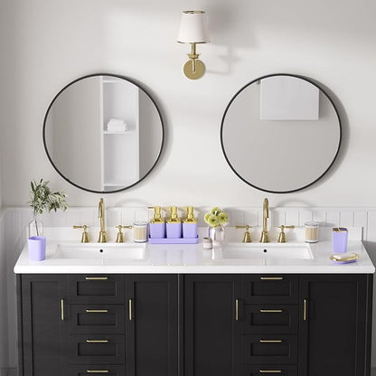Bathroom Sets with Shower Curtain and Rugs, 27PC Bathroom Accessory Set, Purple Bathroom Set, Purple and Gold Bathroom Accessories Set with Trash Can, Toilet Brush and Soap Dispensers