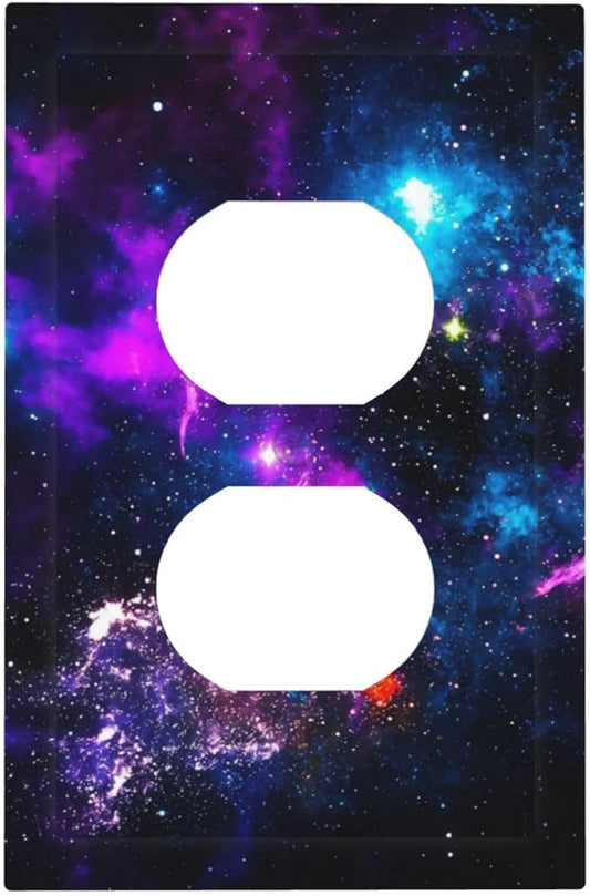 Outer Space Colorful Starry Sky Galaxy Planet Outlet Covers 1 Gang Duplex Light Switch Cover Decorative Switch Plates Electrical Receptacle Faceplate Wall Plate for Bed Room Living Room Decor