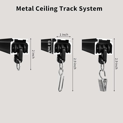 Ceiling Mount Curtains Track Room Divider Privacy Partition Separator Curtain Tracks Rods Heavy Duty RV Shower Outdoor Rail Clip Hook Set, Black 3-18ft