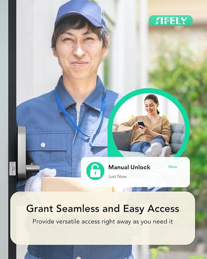 Built-in WiFi Smart Door Lock with Handle – Keyless Entry via App, Codes, Cards, Key, Voice & Remote Unlock, Auto-Lock, Access Logs, Family Sharing, Works with Alexa & Google, Great for Home & Rental