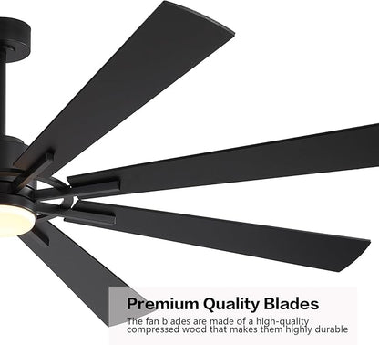 WINGBO 80" DC Ceiling Fan with Lights and 3 Downrods, Matte Black Ceiling Fan, 8 Plywood Blades, 6-Speed Reversible DC Motor, Large Ceiling Fans for Kitchen Bedroom Living Room