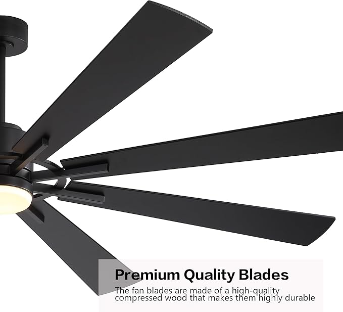 WINGBO 60" DC Ceiling Fan with Lights and 3 Downrods, Matte Black Ceiling Fan, 8 Plywood Blades, 6-Speed Reversible DC Motor, Large Ceiling Fans for Kitchen Bedroom Living Room