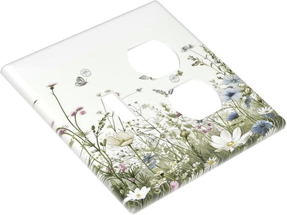Colorful Wildflowers Daisy Plant Butterfly Floral Wallplates 1 Toggle 1 Duplex Switch Plate Electrical GFCI Faceplate Decorative Light Switch Covers for Bed Room Living Room Decor