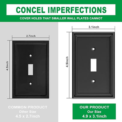 Black Modern Decorative Wall Plate Light Switch Cover Decorator Outlet Covers Rocker Switch Plates Bamboo Fiber Material Wall Plates for Kitchen Bathroom (1 Gang Single Toggle-4 Pack)