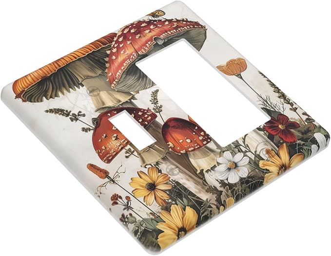 Outlet Covers Mushroom Forest Butterfly Wild Flower 1 Toggle 1 Rocker Combination Decorative Wall Plate Electrical Switch Plates Light Switch Cover Plate For Bed Room Living Room Decor