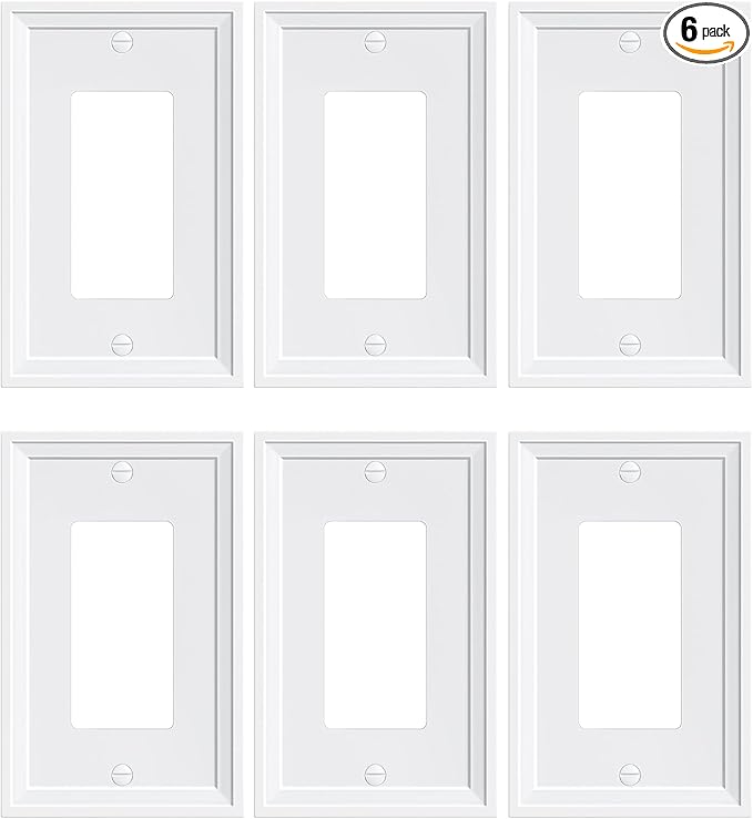 6-Pack Decorator Outlet Cover Plate, White Decorative Switch Plates and Outlet Covers, Natural Bamboo Fiber Wall Plates for Electrical Outlets, Receptacle, GFCI Outlet, Dimmer Switch