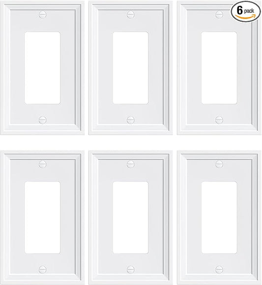 6-Pack Decorator Outlet Cover Plate, White Decorative Switch Plates and Outlet Covers, Natural Bamboo Fiber Wall Plates for Electrical Outlets, Receptacle, GFCI Outlet, Dimmer Switch