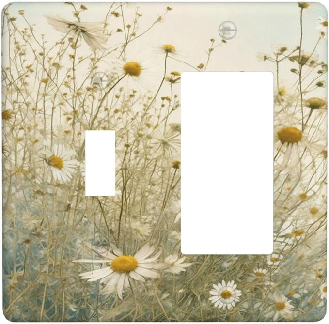 White Wildflowers Daisy Vintage Floral Outlet Covers 1 Toggle 1 Rocker Combination Decorative Wall Plate Electrical Switch Plates Light Switch Cover Plate for Bed Room Living Room Decor