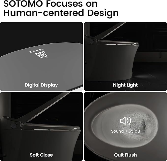 Smart Toilet with Bidet Built-In, Bidet Toilet with 1.06 GPF Auto Flush, Built-In Pump, Auto Open & Close Lid, Heated Seat & Dryer, Remote Control, Night Light, Digital Display, Blackout Flush
