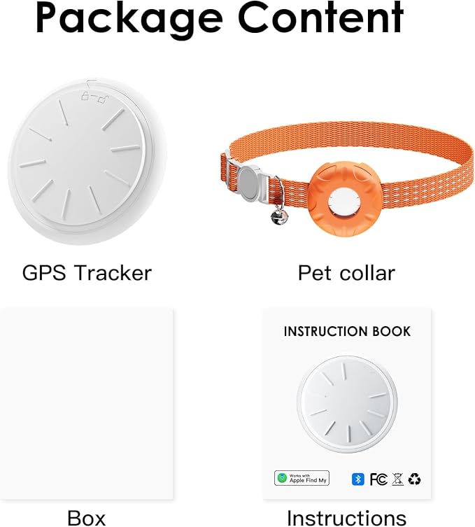 Cat Tracker, Compatible with Apple Find My App (Only iOS), No Monthly Fee, Orange