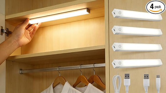 4 Pcs 3.9In Punch-Free Smart Sensor Magnetic Rechargeable Led Lights, Motion Sensor Light Indoor, USB C Rechargeable Closet Under Counter Lighting for Kitchen,Wardrobe,Cupboard