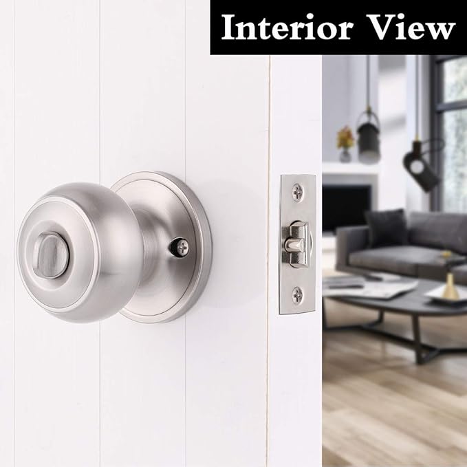 Gobrico Round Satin Nickel Keyed-alike Entry Locks Knobs 6Pack, Front Enry Door Knobs with Lock and Same Key, Round Ball Style Locksets Door Handles