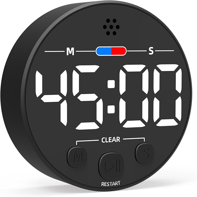 Visual Digital Timer for Kitchen, Classroom, Kids, Productivity, Magnetic Countdown Timer for Egg Cooking, Toddler, Focus, Work, Task, Small Desk Timer with Large LED Display, Super Loud Alarm - White