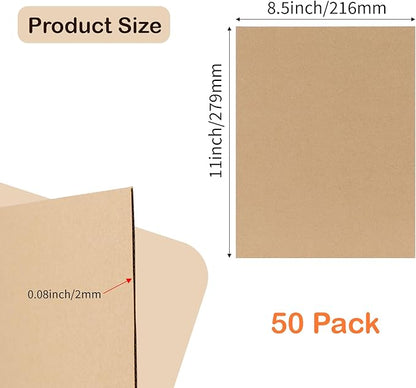 Calenzana 50 Pack 8.5x11 Inch Brown Corrugated Cardboard Sheets Flat Cardboard Sheets for Packing Mailing Dividers and DIY Crafts