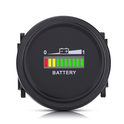 Estink LED Battery Indicator Meter, 12V/24V/36V/48V/72V Cart Battery Indicator, Round Status Indicator for Cart