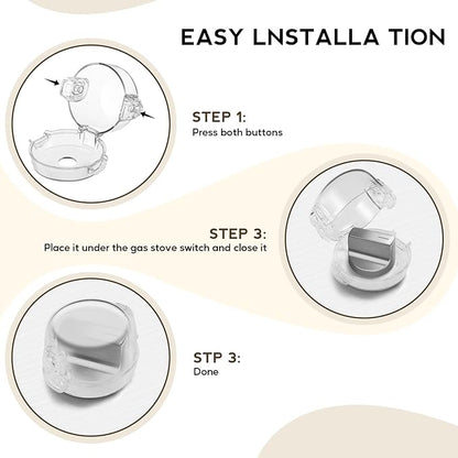 Stove Knob Safety Covers, for Knob Diameter Less Than 2.4", Dual Grip Safety Shield, Unlock with Adult Hand, Press Gas Stove Knob Locks, Oven Lock Knob Covers for Child Safety, Clear, Pack of 5