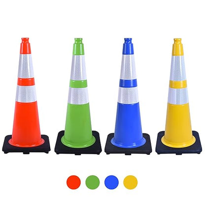 6 Pack 28 Inch Yellow Reflective Traffic Cones, Heavy Duty Black Base Safety Cones for Work Zones, Roadside Assistance and Maintenance Areas (6, Yellow, 28 Inch)