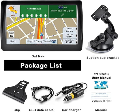 GPS Navigator for Car, Latest 2025 Map 7-inch HD Display 16GB 256MB Satellite Navigation with Sun Visor,Smart Real Voice GPS Guidance，Provides Lifetime Live Map Updates