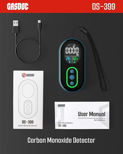 DS-399 Portable Carbon Monoxide Detectors, 168H Standby, Rechargeable 3-in-1 CO Detector with Audible & Visual Alerts for Travel & Camping, CO Meter for Home, Car & Tent - Dark Blue