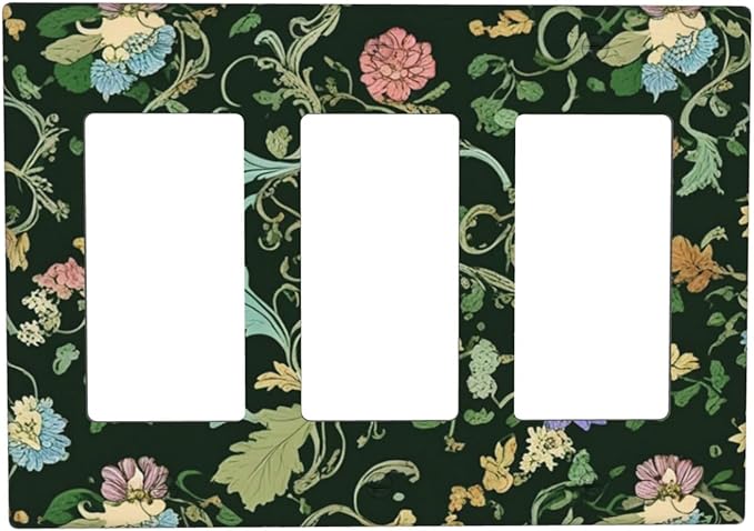 Decorative Outlet Covers Vintage Green Leaf Plant Rustic Pink Flower 3 Gang Wall Plate Triple Rocker Light Switch Cover Plate Jumbo Electrical GFCI Faceplate for Home Decor