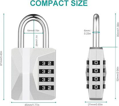 ZHEGE Locker Lock, 4 Digit Combination Lock [2023 Locker Trend] Gym Lock with White Code, Heavy Duty Combo Padlock Outdoor for Gate, Fence, Shed, Garage, School Locks (Silver, 1 Pack)