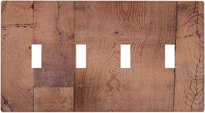 Rustic Brown Dark Wood Texture Printing Light Switch Covers Quad Toggle Electrical Faceplate 4 Gang Wall Plate Decorative Switch Plates For Farmhouse Cabin Decor