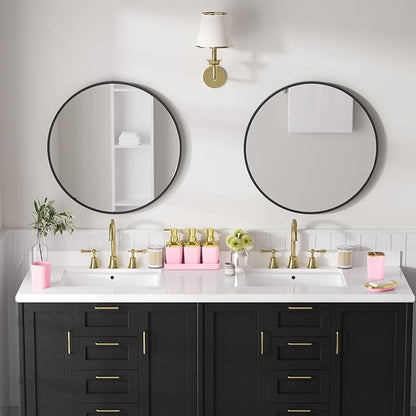 Bathroom Sets with Shower Curtain and Rugs, 27PC Bathroom Accessory Set, Pink Bathroom Set, Pink Bathroom Accessories Set with Trash Can, Toilet Brush and Soap Dispensers