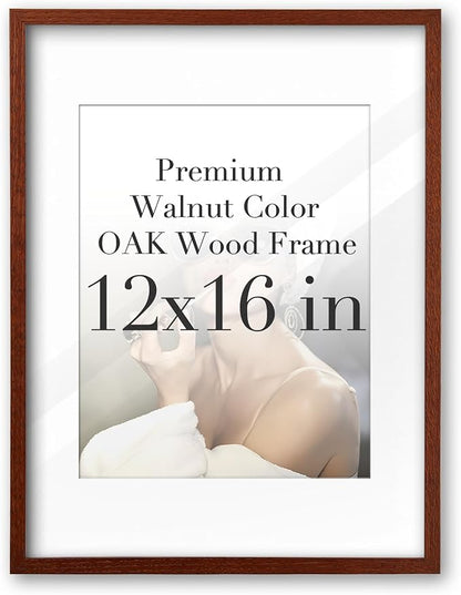 iHery Standard 12x16in Truly Natural OAK Wood Walnut Color Picture Frame with High Transparency Acrylic Glass Thickened Backboard, Photo Frames Minimalistic Design Narrow Border 1Pack
