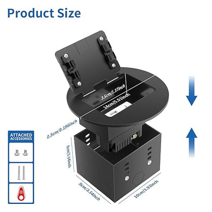Vagueior Recessed Floor Electrical Outlet Kit, Circular Hidden 4.8A USB+20A Tamper-Resistant Receptacle Outlet ，Waterproof Electrical Outlet Covcer Box, UL Certified,Black(1 Pack)