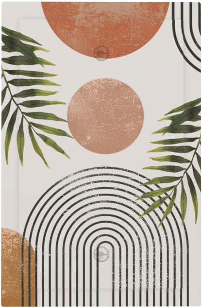 Beautiful Boho Mid Century Large Archs Sun Leaves Plants Light Switch Cover Plate 1 Gang No Device Blank Electrical Wall Plates Faceplate Decorative Switch Plate Covers for Bedroom Living Room Decor