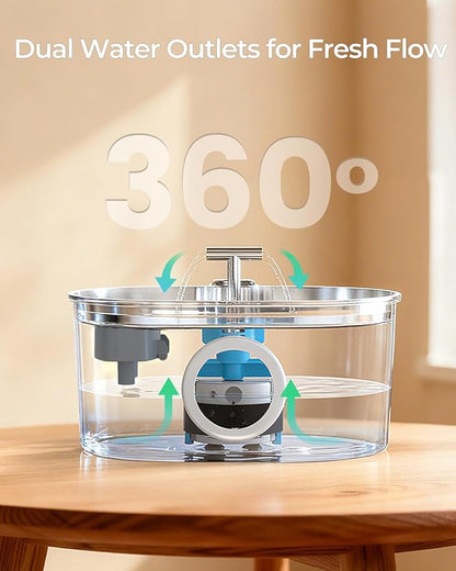 Cat Water Fountain Stainless Steel: 2.2L/74oz Automatic Pet Water Fountain for Cats & Dogs, Quiet Cat Fountain with 5-Layer Filter, Easy to Clean & Durable Dog Water Fountain